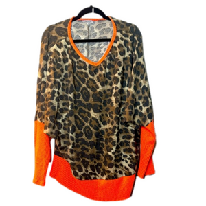 Oversized cheetah animal print and neon orange top